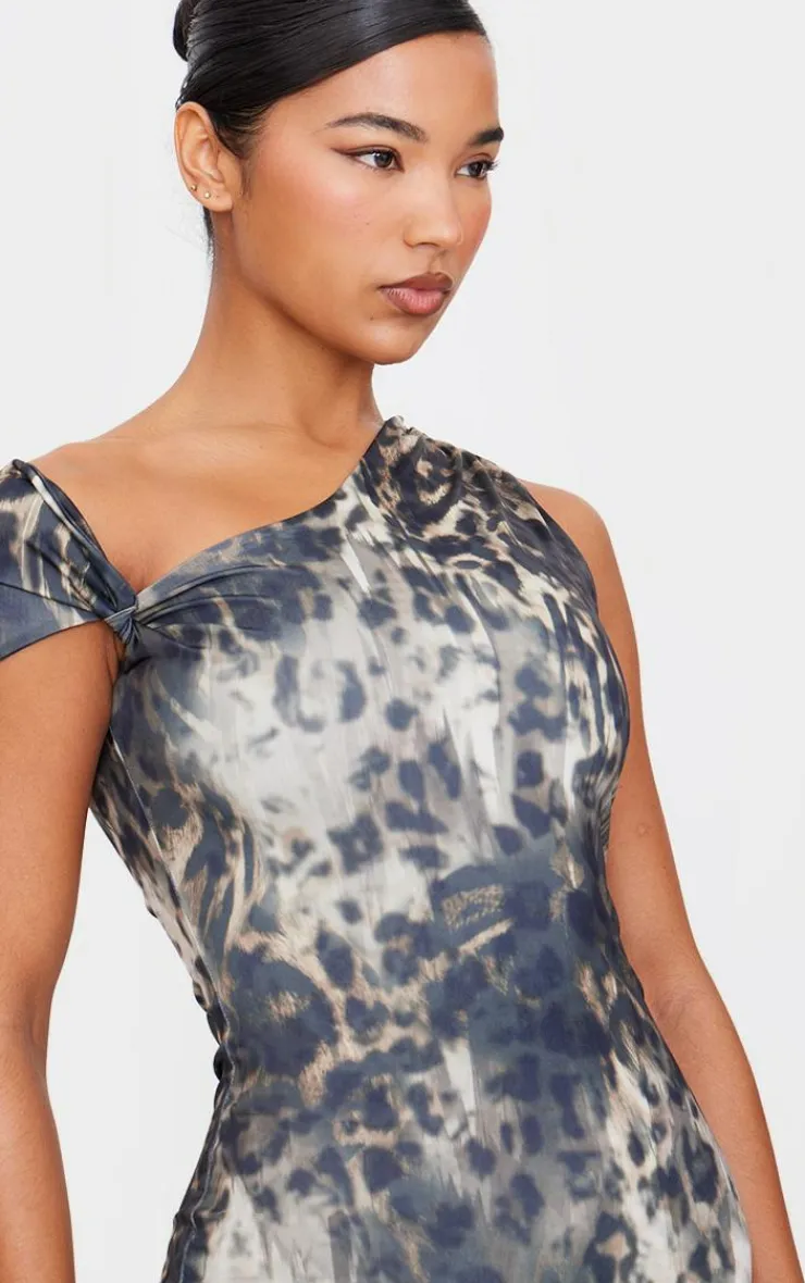 Leopard Double Layer Slinky Twist Bodycon Dress-PrettyLittleThing New