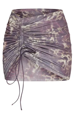 Discount PrettyLittleThing Leopard Print Ruched Asymmetric Mini Skirt Grey