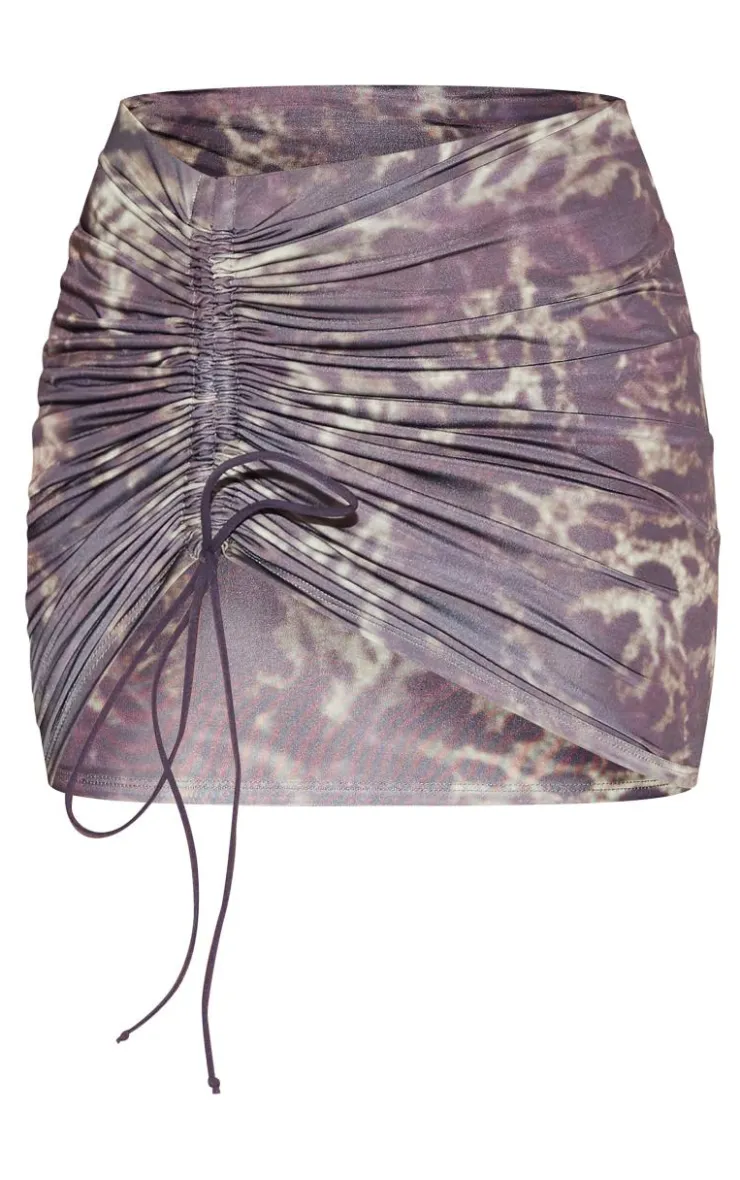 Discount PrettyLittleThing Leopard Print Ruched Asymmetric Mini Skirt Grey