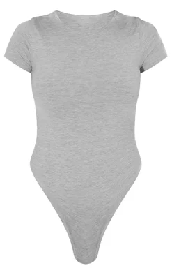 PrettyLittleThing Basic Tops*Marl Basic Cotton Blend Fitted Short Sleeve Bodysuit