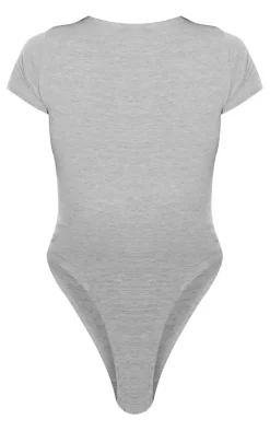 PrettyLittleThing Basic Tops*Marl Basic Cotton Blend Fitted Short Sleeve Bodysuit