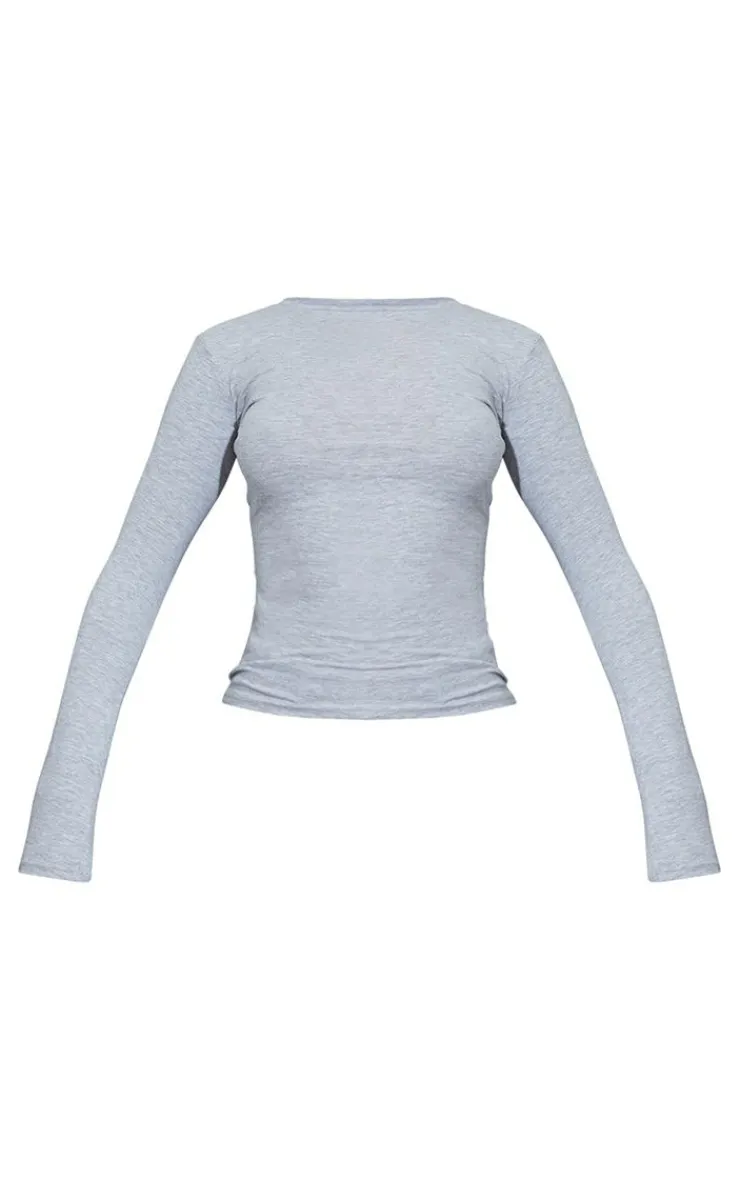 PrettyLittleThing T-Shirts*Marl Basic Cotton Blend Long Sleeve Fitted T Shirt