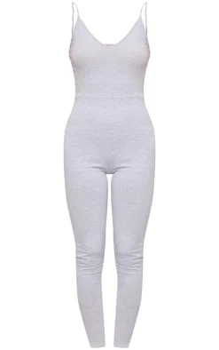 Grey Marl Basic Strappy Plunge Jumpsuit