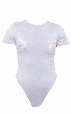 Grey Marl Bow Detail Cotton Bodysuit