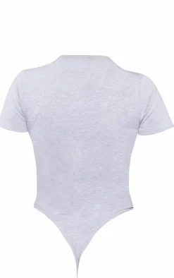 Grey Marl Bow Detail Cotton Bodysuit