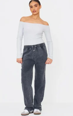 Grey Marl Brushed Rib Bardot Long Sleeve Bodysuit