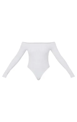 Grey Marl Brushed Rib Bardot Long Sleeve Bodysuit