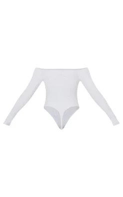 Grey Marl Brushed Rib Bardot Long Sleeve Bodysuit
