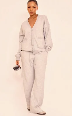 Best PrettyLittleThing Button Front Pocket Sweat Cardigan Grey Marl