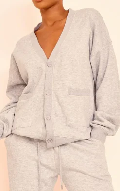 Best PrettyLittleThing Button Front Pocket Sweat Cardigan Grey Marl