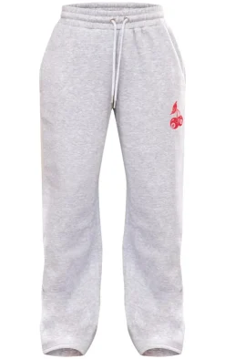 Sale PrettyLittleThing Cherry Print Oversized Wide Leg Sweatpants Grey Marl