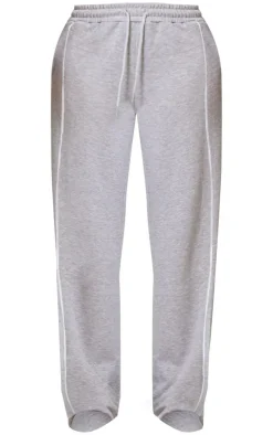Online PrettyLittleThing Contrast Piping Detail Wide Leg Sweatpants Grey Marl