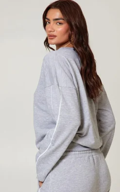 Online PrettyLittleThing Contrast Piping Detail Sweatshirt Grey Marl