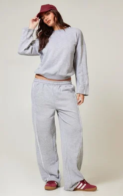 Online PrettyLittleThing Contrast Piping Detail Sweatshirt Grey Marl