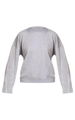 Online PrettyLittleThing Contrast Piping Detail Sweatshirt Grey Marl