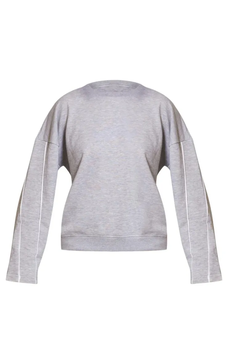 Online PrettyLittleThing Contrast Piping Detail Sweatshirt Grey Marl