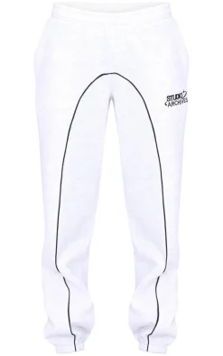 PrettyLittleThing Contrast Studio Archives Seam Detail Cuffed Sweatpants Grey Marl