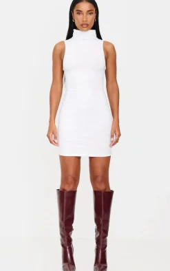 Cotton High Roll Neck Mini Dress-PrettyLittleThing Online