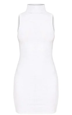 Cotton High Roll Neck Mini Dress-PrettyLittleThing Online
