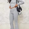 Outlet PrettyLittleThing Cotton High Waist Flared Pants Grey Marl