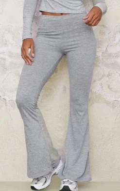 Outlet PrettyLittleThing Cotton High Waist Flared Pants Grey Marl