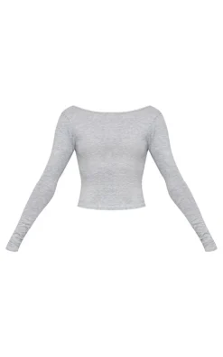 New PrettyLittleThing Cotton Long Sleeve Longline Top Grey Marl