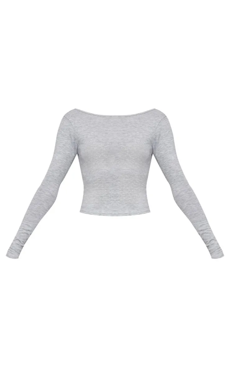 New PrettyLittleThing Cotton Long Sleeve Longline Top Grey Marl