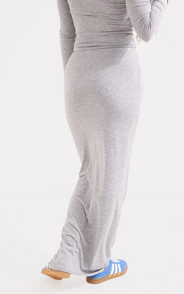 Discount PrettyLittleThing Cotton Maxi Skirt Grey Marl