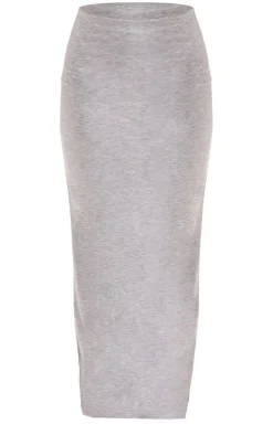 Discount PrettyLittleThing Cotton Maxi Skirt Grey Marl