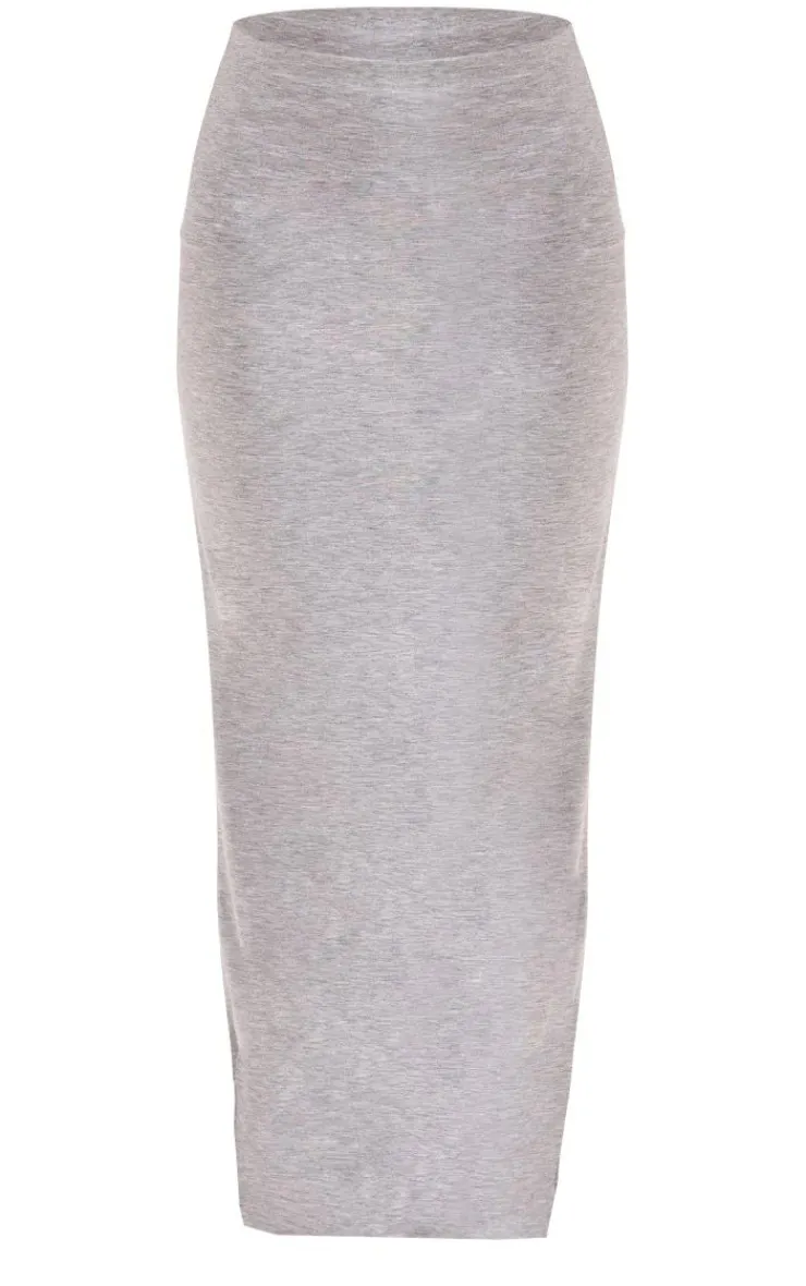 Discount PrettyLittleThing Cotton Maxi Skirt Grey Marl