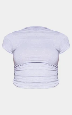 PrettyLittleThing Cotton Side Cap Sleeve Ruched Top Grey Marl