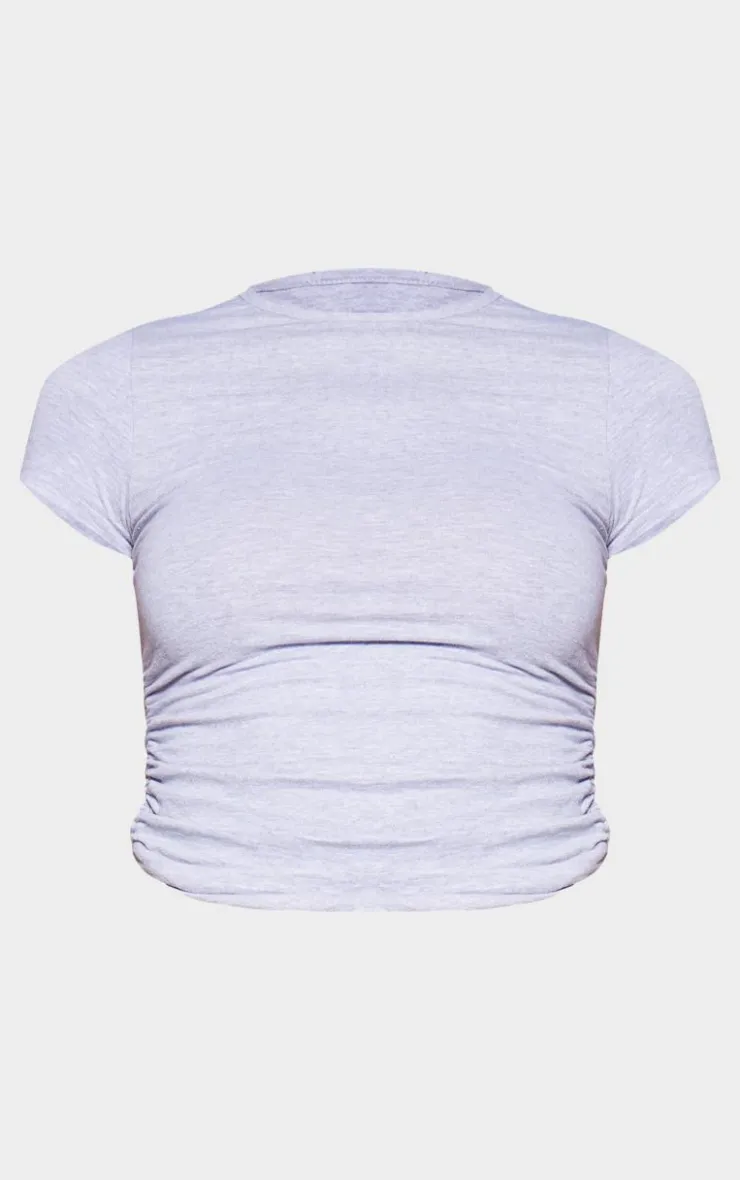 PrettyLittleThing Cotton Side Cap Sleeve Ruched Top Grey Marl