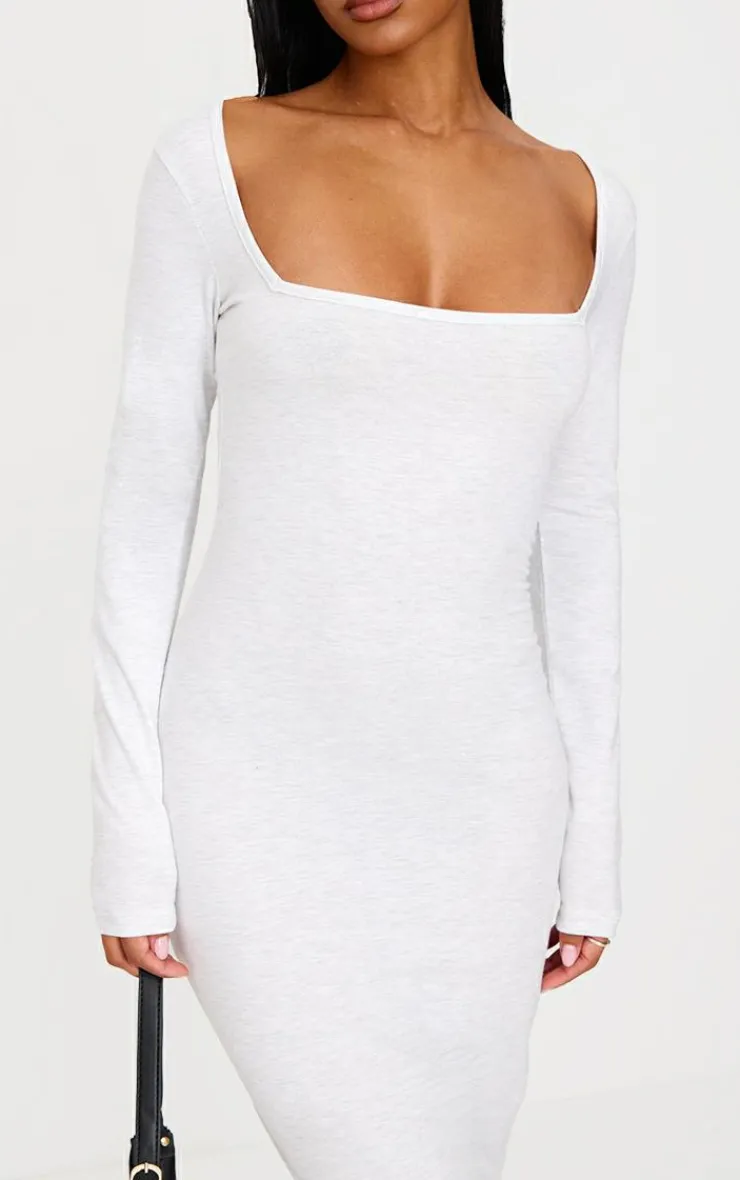 Cotton Square Neck Long Sleeve Maxi Dress-PrettyLittleThing New