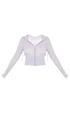 Outlet PrettyLittleThing Cropped Zip Front Hoodie Grey Marl
