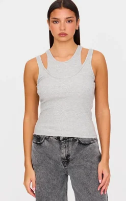 PrettyLittleThing Sleeveless Tops*Double Layer Ribbed Vest Top