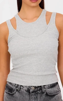 PrettyLittleThing Sleeveless Tops*Double Layer Ribbed Vest Top