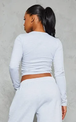 Sale PrettyLittleThing Embossed Studio Archives Long Sleeve T Shirt Grey Marl