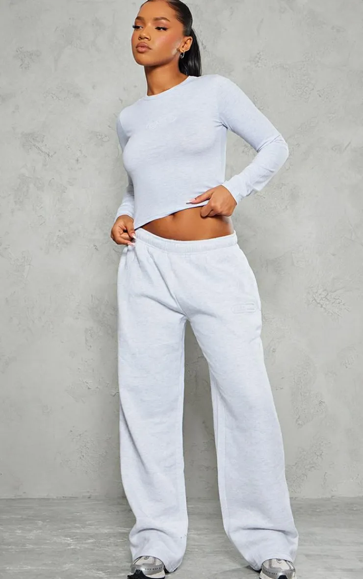 Discount PrettyLittleThing Embossed Studio Archives Wide Leg Sweatpants Grey Marl