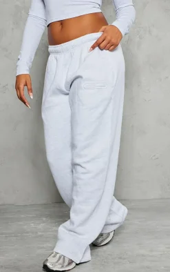 Discount PrettyLittleThing Embossed Studio Archives Wide Leg Sweatpants Grey Marl