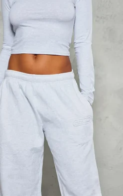 Discount PrettyLittleThing Embossed Studio Archives Wide Leg Sweatpants Grey Marl