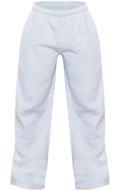 Discount PrettyLittleThing Embossed Studio Archives Wide Leg Sweatpants Grey Marl
