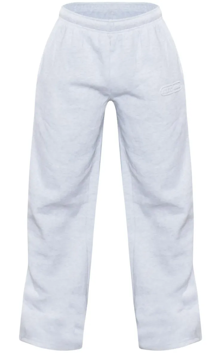 Discount PrettyLittleThing Embossed Studio Archives Wide Leg Sweatpants Grey Marl