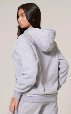 Hot PrettyLittleThing Exposed Seam Detail Zip Up Hoodie Grey Marl