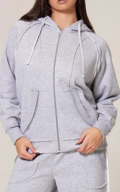 Hot PrettyLittleThing Exposed Seam Detail Zip Up Hoodie Grey Marl