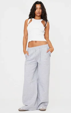 Clearance PrettyLittleThing Exposed Seam Detail Wide Leg Sweatpants Grey Marl