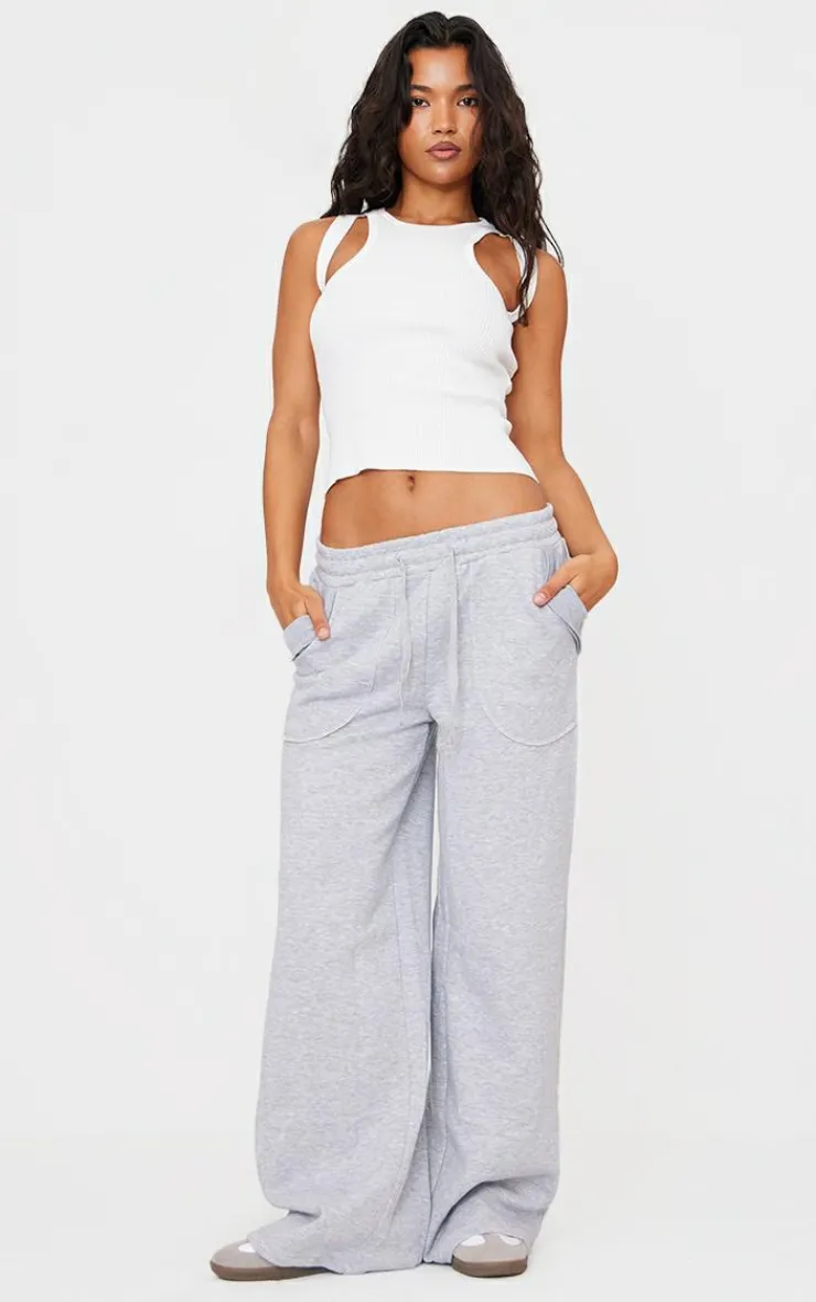 Clearance PrettyLittleThing Exposed Seam Detail Wide Leg Sweatpants Grey Marl