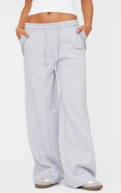 Clearance PrettyLittleThing Exposed Seam Detail Wide Leg Sweatpants Grey Marl