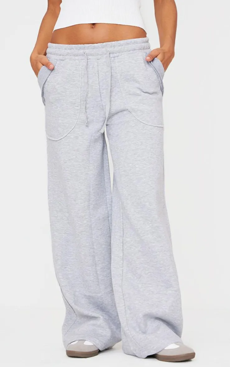 Clearance PrettyLittleThing Exposed Seam Detail Wide Leg Sweatpants Grey Marl