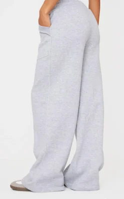 Clearance PrettyLittleThing Exposed Seam Detail Wide Leg Sweatpants Grey Marl