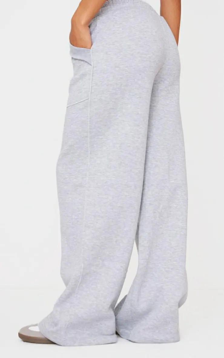 Clearance PrettyLittleThing Exposed Seam Detail Wide Leg Sweatpants Grey Marl